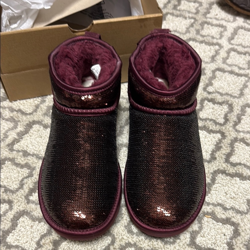 UGG Burgundy Sequin Ankle Boots